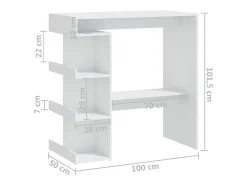 Mesa bar estante almacenaje contrachapada blanco 100x50x101,5cm