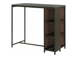Mesa bar estante almacenaje 120x60x110cm ratán sintético marrón ES242722