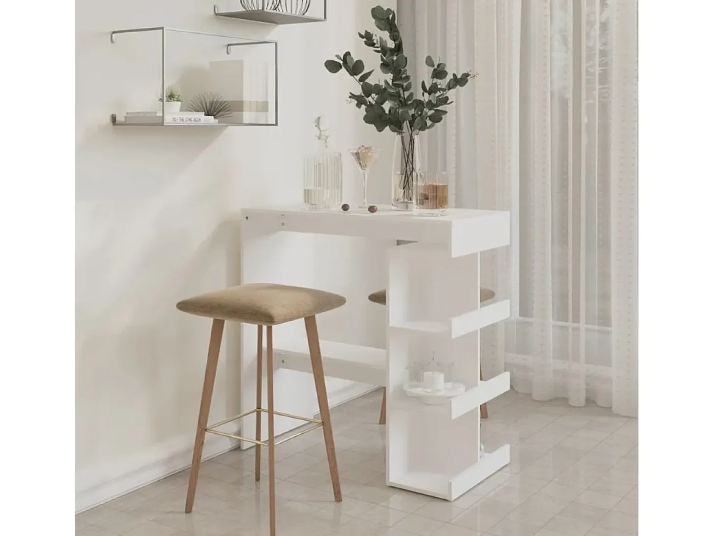 Mesa bar estante almacenaje contrachapada blanco 100x50x101,5cm ES529051