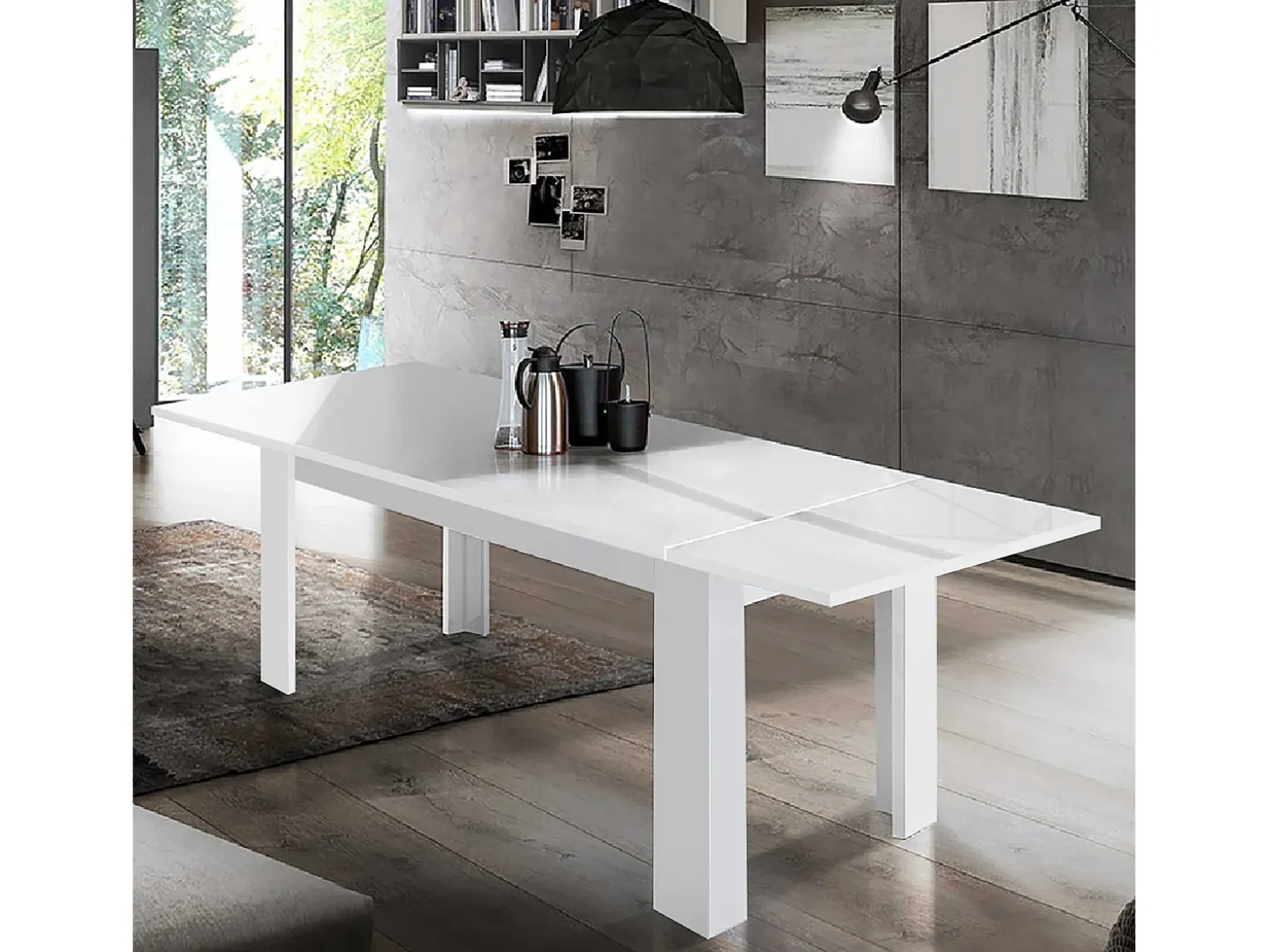 Mesa blanco brillante extensible 140-190 x 90 cm para comedor Jesi Light