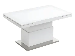 Mesa centro 2 en 1: Mesa comedor y mesa centro. 4 a 6 comensales. MDF. Blanco. LAURIA