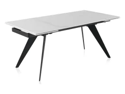 Mesa cerámica extensible blanca 180/260x95 con pie metal color negro
