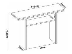 Mesa cocina Rala extensible acabado Blanco 77.3/ 75.4CM(Alto) 110.6 CM(Ancho)33/66CM(Fondo