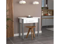 Mesa cocina Sendai con cajón para 2 en blanco y gris melamina 80x75x40 cm