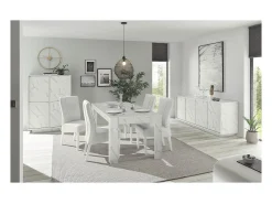 Mesa COLOMARMO, color efecto mármol blanco - Ideal para un comedor moderno y con estilo.