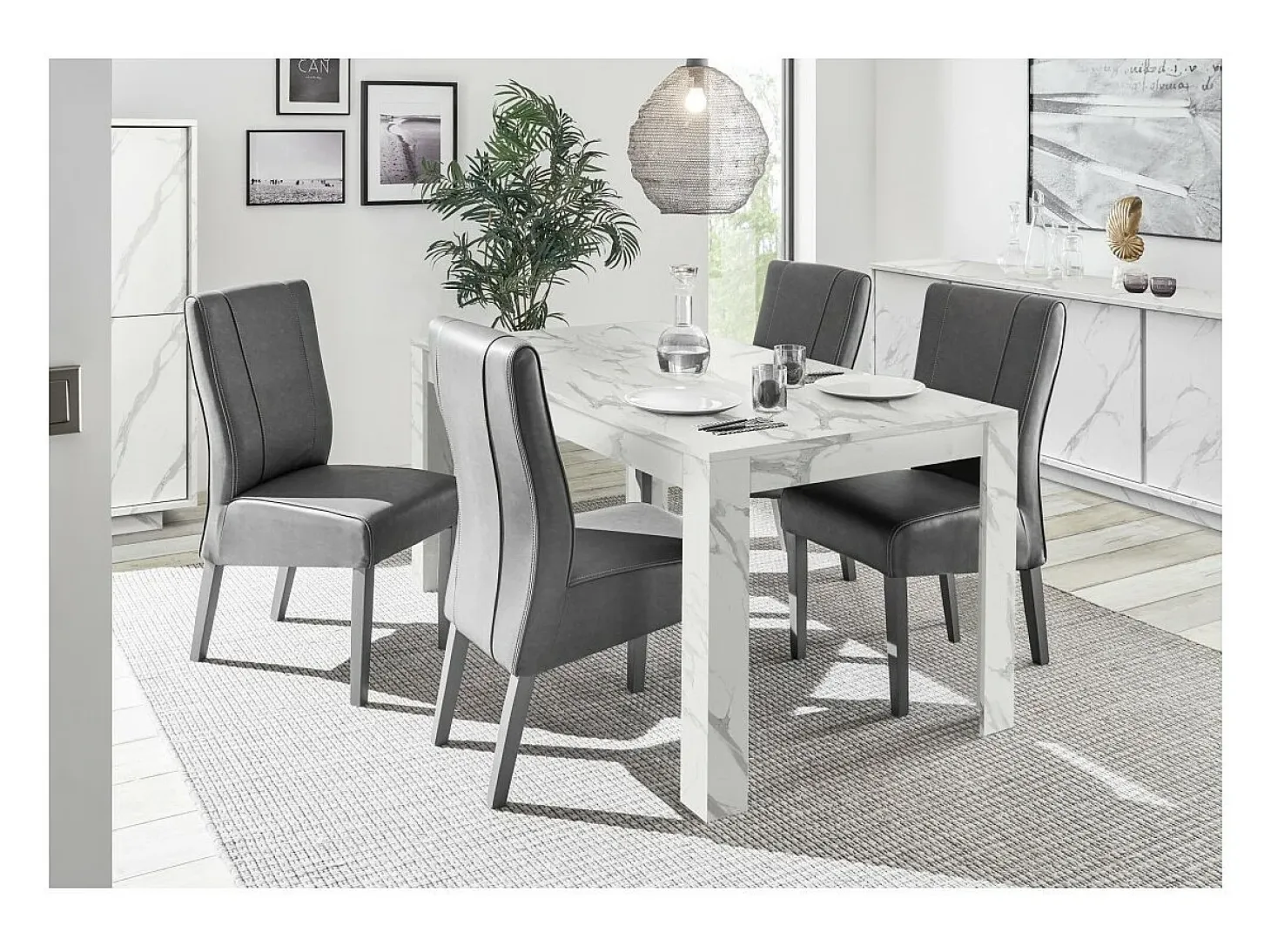 Mesa COLOMARMO, color efecto mármol blanco - Ideal para un comedor moderno y con estilo.