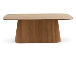 Mesa comedor de madera contrachapado roble con pie central cilíndrico