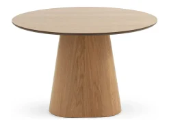 Mesa comedor de madera contrachapado roble con pie central cónico