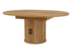 Mesa comedor extensible - MDF - Mesa redonda - 118-158 cm - 6 personas - 1 puerta - 2 estantes - natural