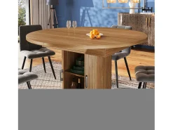 Mesa comedor extensible - MDF - Mesa redonda - 118-158 cm - 6 personas - 1 puerta - 2 estantes - natural