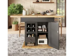 Mesa comedor extensible 110-140×80 cm - para 4-6 personas - con 1 puerta y 1 cajón - con portavinos - negro