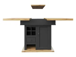 Mesa comedor extensible 110-140×80 cm - para 4-6 personas - con 1 puerta y 1 cajón - con portavinos - negro