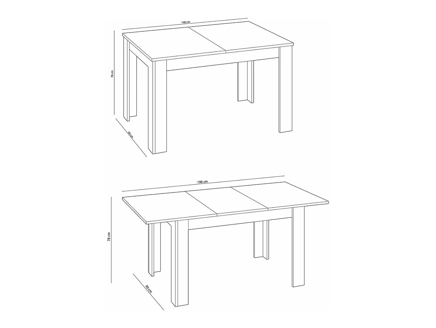 Mesa comedor extensible Paris en color roble canadian 78 cm(alto)140-190 cm(ancho)90 cm(la
