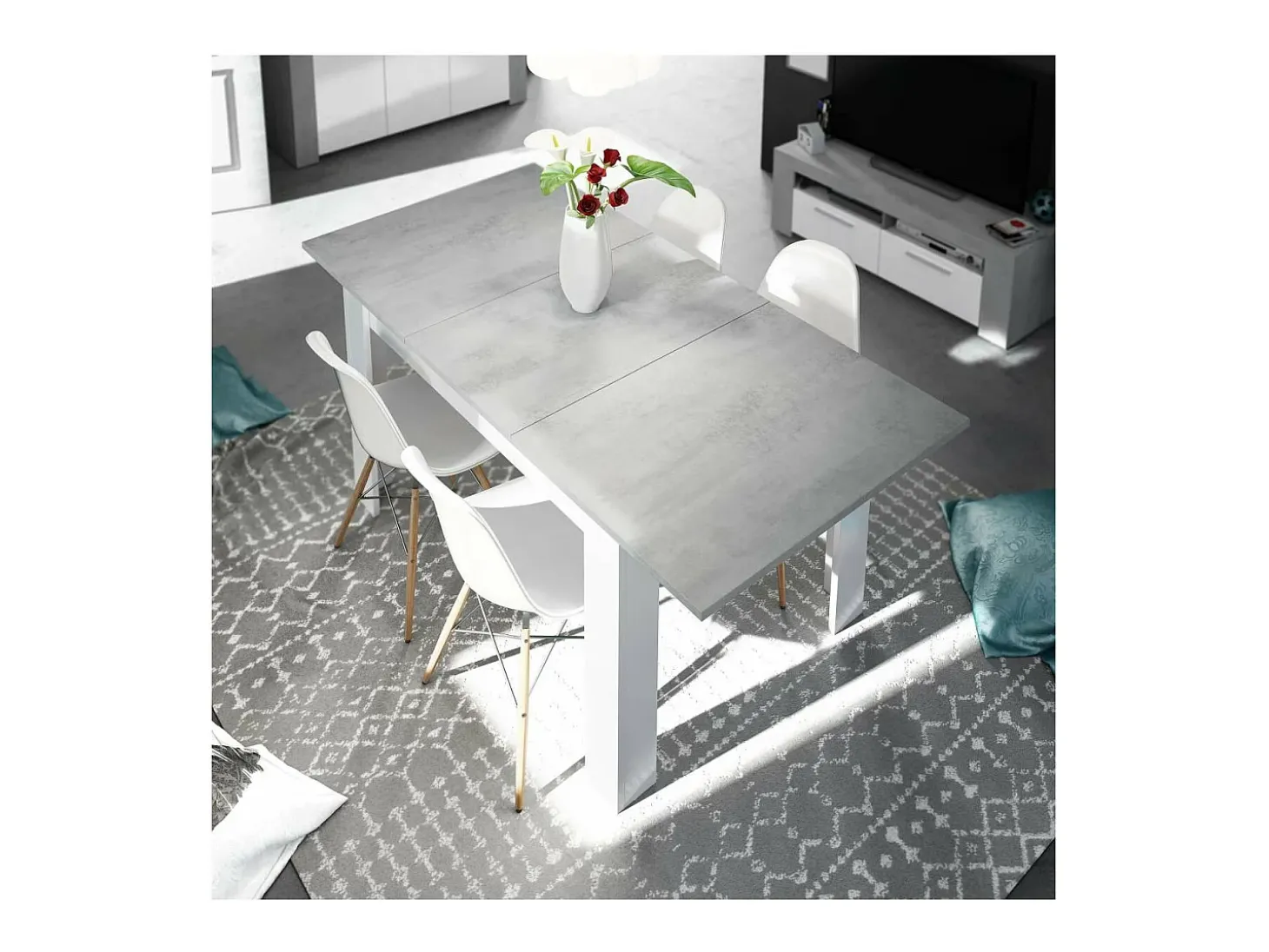 Mesa comedor extensible Paris en color cemento-blanco artik 78 cm(alto)140-190 cm(ancho)90