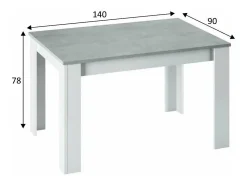 Mesa comedor extensible Paris en color cemento-blanco artik 78 cm(alto)140-190 cm(ancho)90