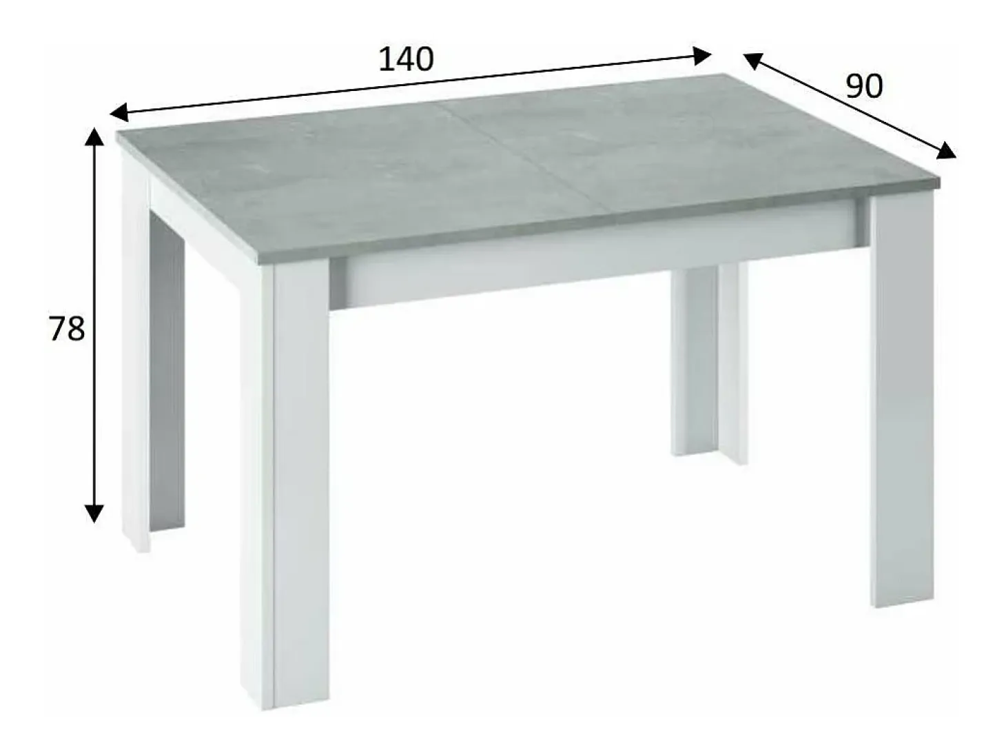 Mesa comedor extensible Paris en color cemento-blanco artik 78 cm(alto)140-190 cm(ancho)90