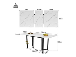 Mesa comedor extensible para 6-8 personas en MDF y metal - Efecto mármol blanco - 140/179,5x80x75,5 cm