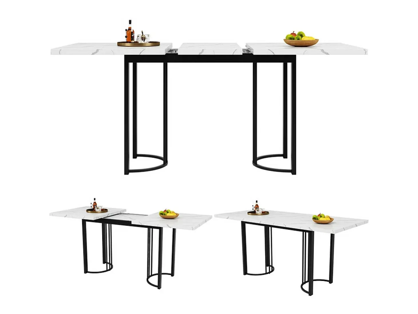Mesa comedor extensible para 6-8 personas en MDF y metal - Efecto mármol blanco - 140/179,5x80x75,5 cm