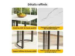 Mesa comedor extensible para 6-8 personas en MDF y metal - Efecto mármol blanco - 140/179,5x80x75,5 cm