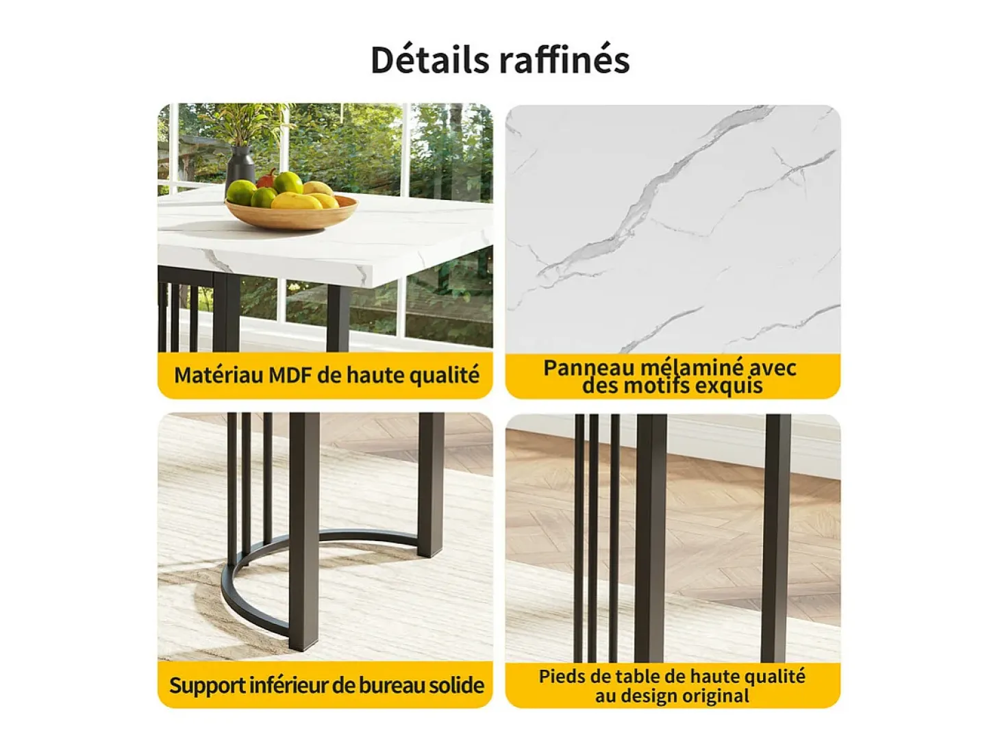 Mesa comedor extensible para 6-8 personas en MDF y metal - Efecto mármol blanco - 140/179,5x80x75,5 cm