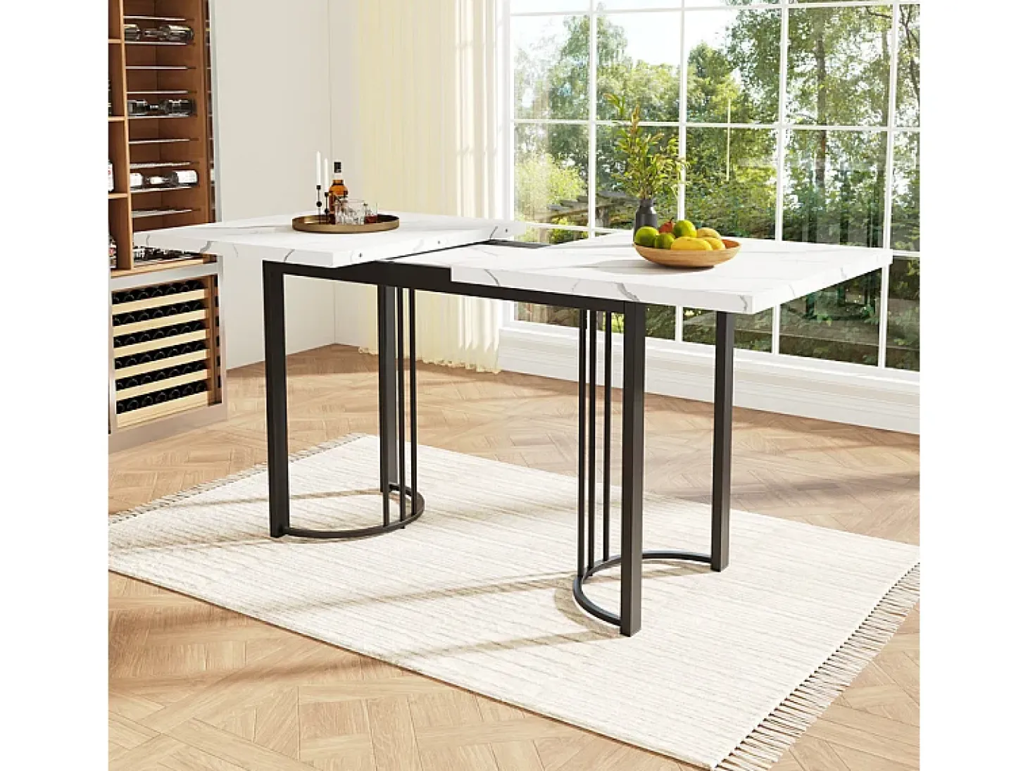 Mesa comedor extensible para 6-8 personas en MDF y metal - Efecto mármol blanco - 140/179,5x80x75,5 cm
