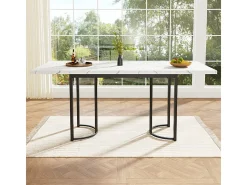 Mesa comedor extensible para 6-8 personas en MDF y metal - Efecto mármol blanco - 140/179,5x80x75,5 cm