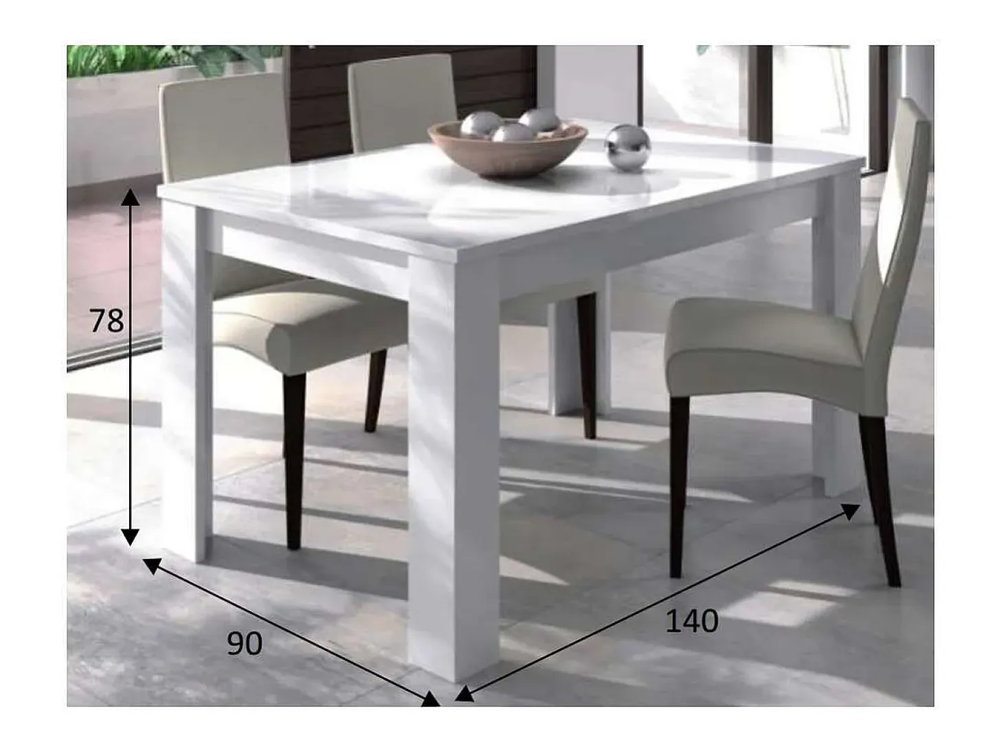 Mesa comedor extensible Paris en color blanco brillo 78 cm(alto)140-190 cm(ancho)90 cm(lar