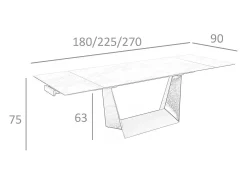Mesa comedor extensible rectangular mármol porcelánico y acero negro 1014 ANGEL CERDA