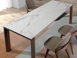Mesa comedor extensible rectangular mármol porcelánico y nogal 1095 ANGEL CERDA