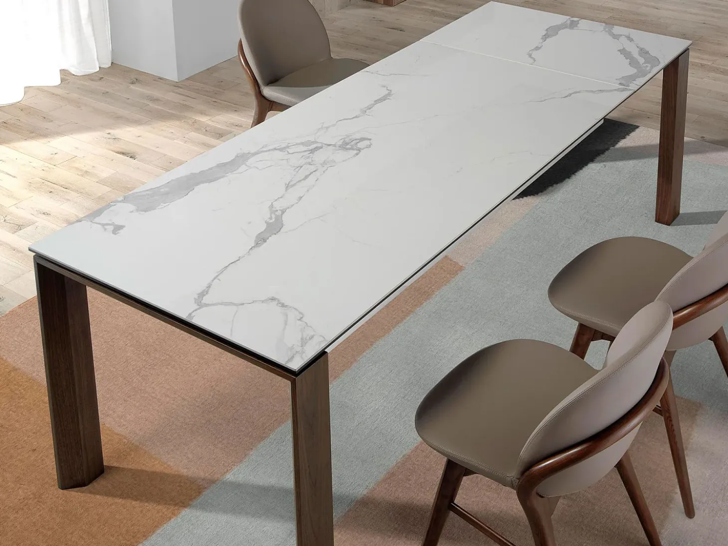 Mesa comedor extensible rectangular mármol porcelánico y nogal 1095 ANGEL CERDA