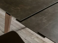 Mesa comedor extensible rectangular mármol porcelánico y nogal 1026 ANGEL CERDA