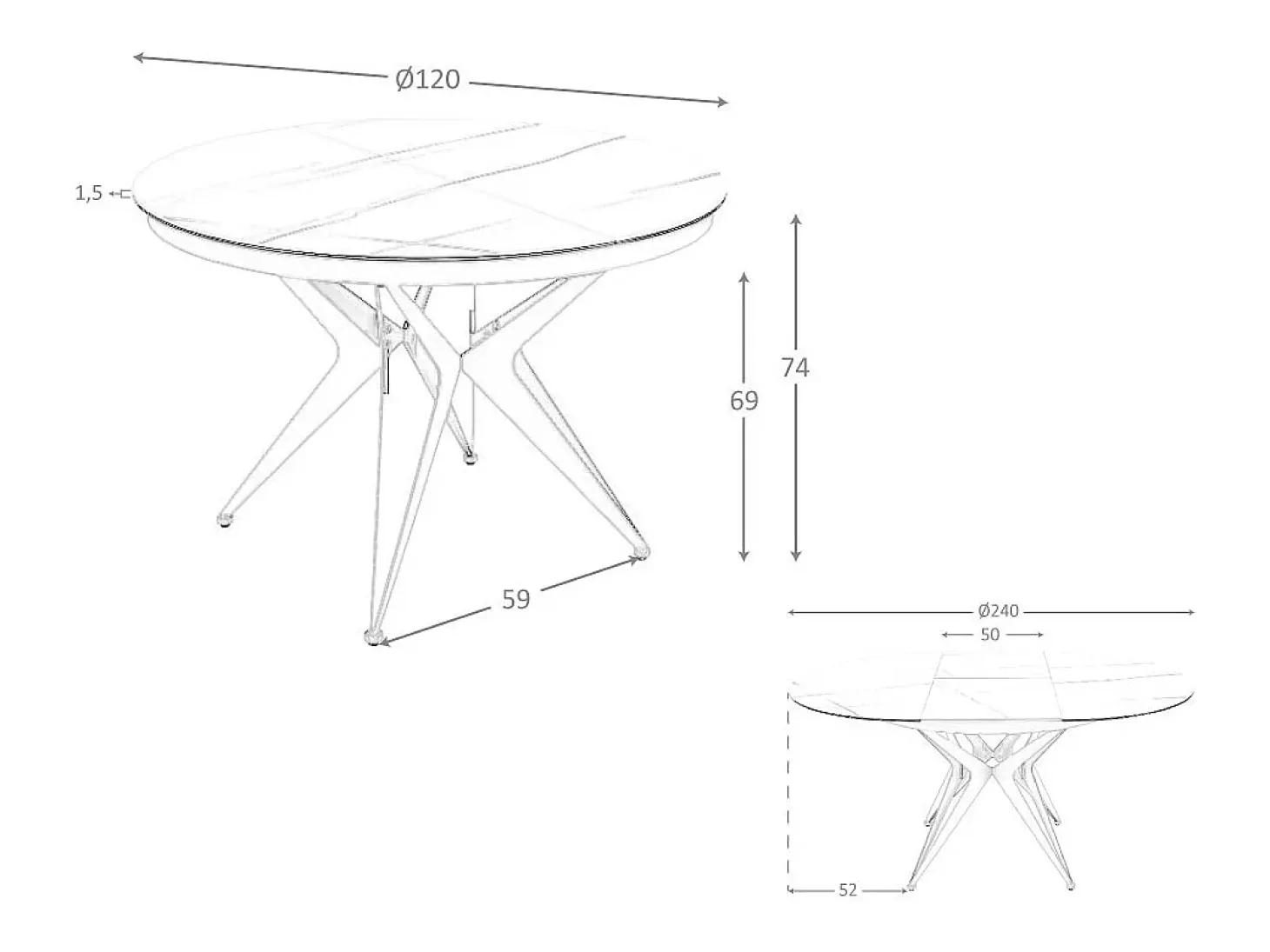 Mesa comedor extensible redonda mármol porcelánico y acero gris 1119 ANGEL CERDA