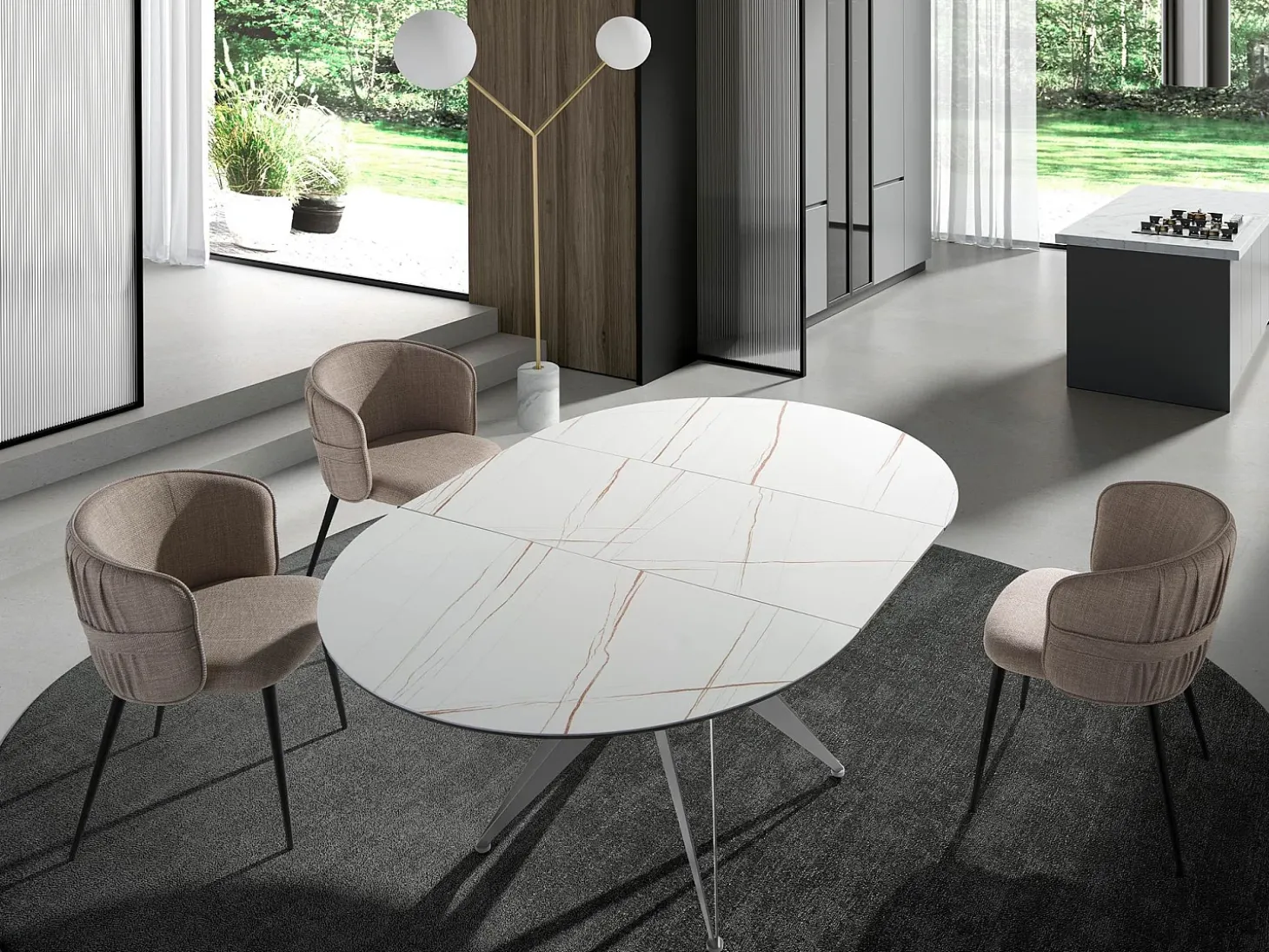 Mesa comedor extensible redonda mármol porcelánico y acero gris 1119 ANGEL CERDA