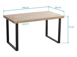 Mesa comedor Iris fija roble nordish/negro, diseño industrial, 140x80x76.5 cm