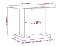 Mesa comedor madera ingeniería madera envejecida 110x60x75 cm