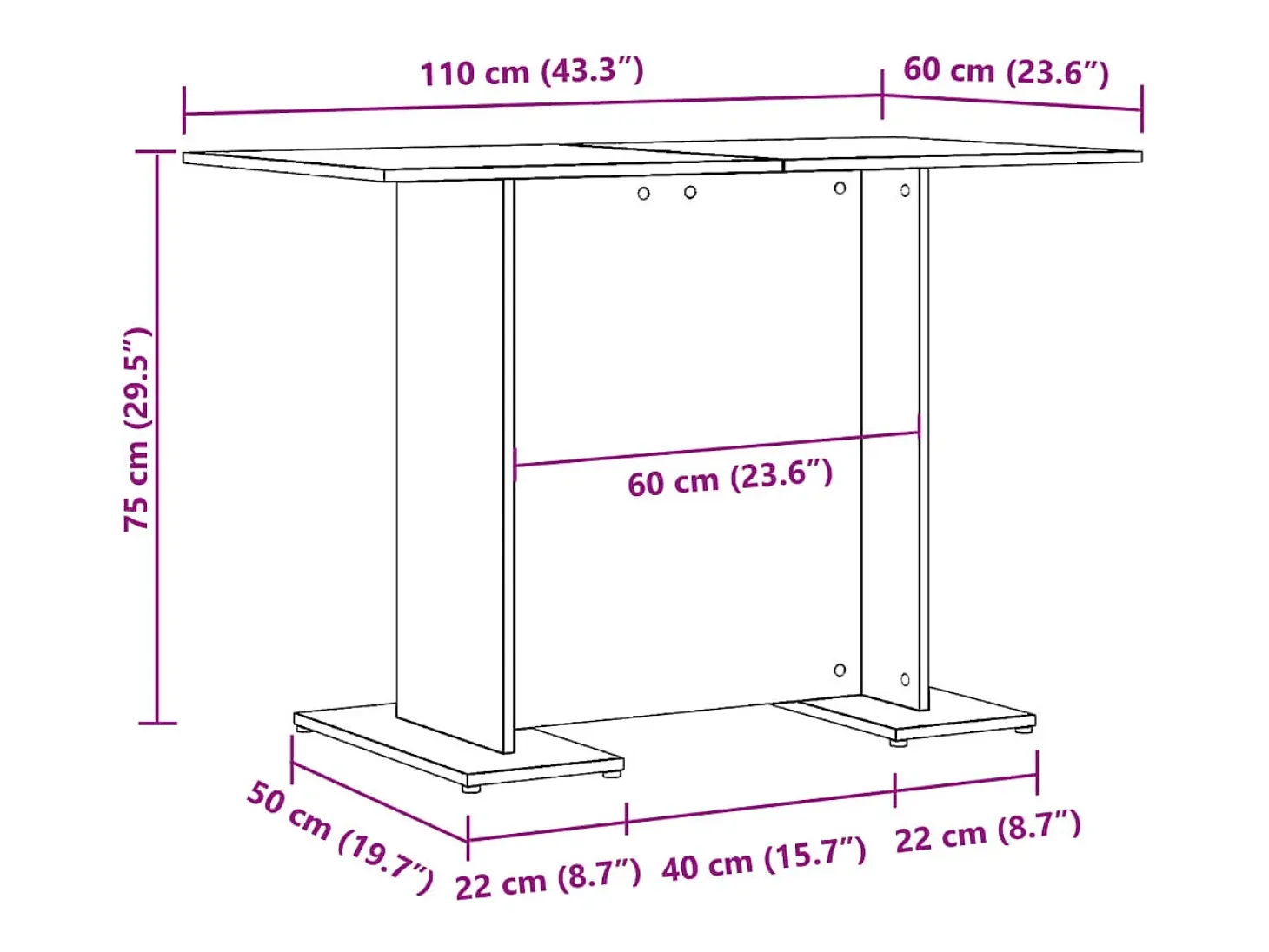 Mesa comedor madera ingeniería madera envejecida 110x60x75 cm