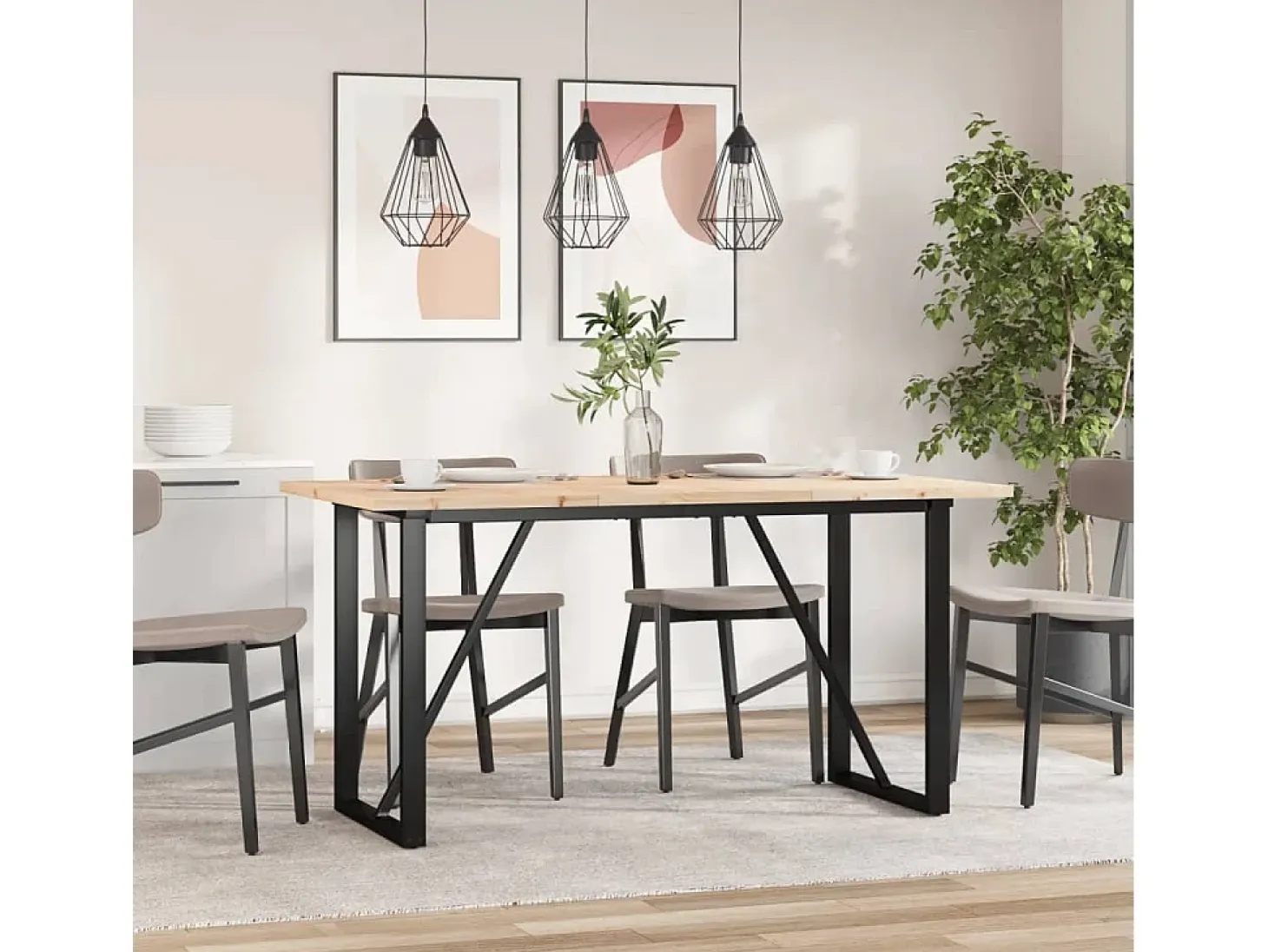 Mesa comedor marco O madera maciza pino y hierro 140x80x75,5 cm ES132441