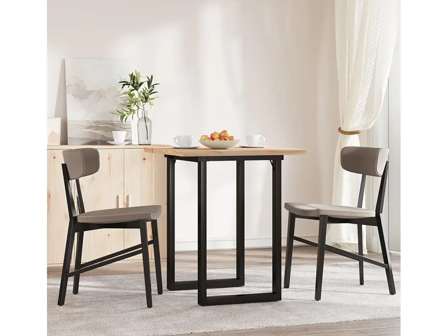 Mesa comedor marco O madera maciza pino y hierro 70x70x75,5 cm ES211702