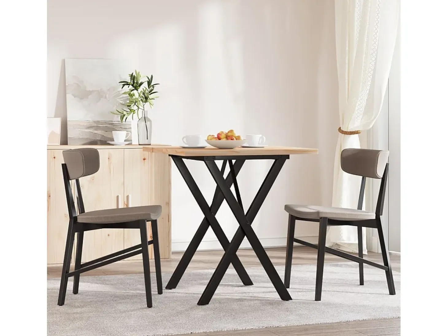 Mesa comedor marco X madera maciza pino y hierro 70x70x75,5 cm ES500986