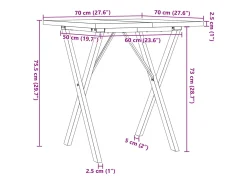 Mesa comedor marco X madera maciza pino y hierro 70x70x75,5 cm