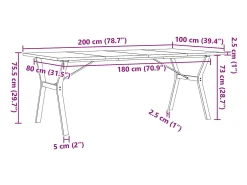 Mesa comedor marco Y madera maciza pino y hierro 200x100x75,5cm