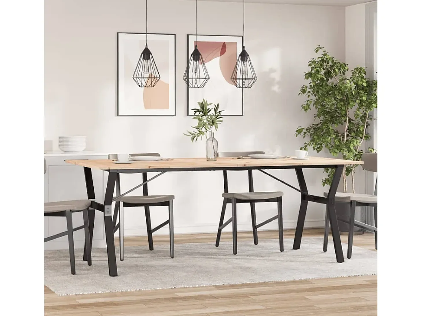Mesa comedor marco Y madera maciza pino y hierro 200x100x75 cm