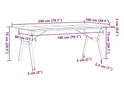 Mesa comedor marco Y madera maciza pino y hierro 200x100x75 cm