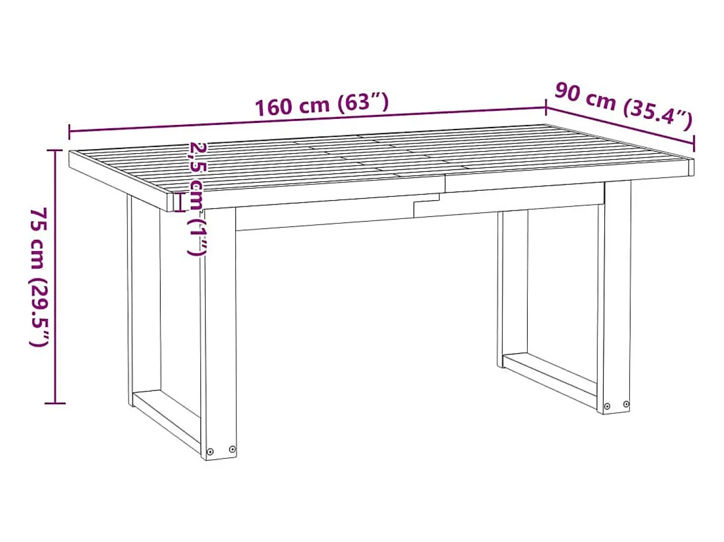 Mesa comedor NOAIN patas forma U madera maciza pino 160x90x75cm