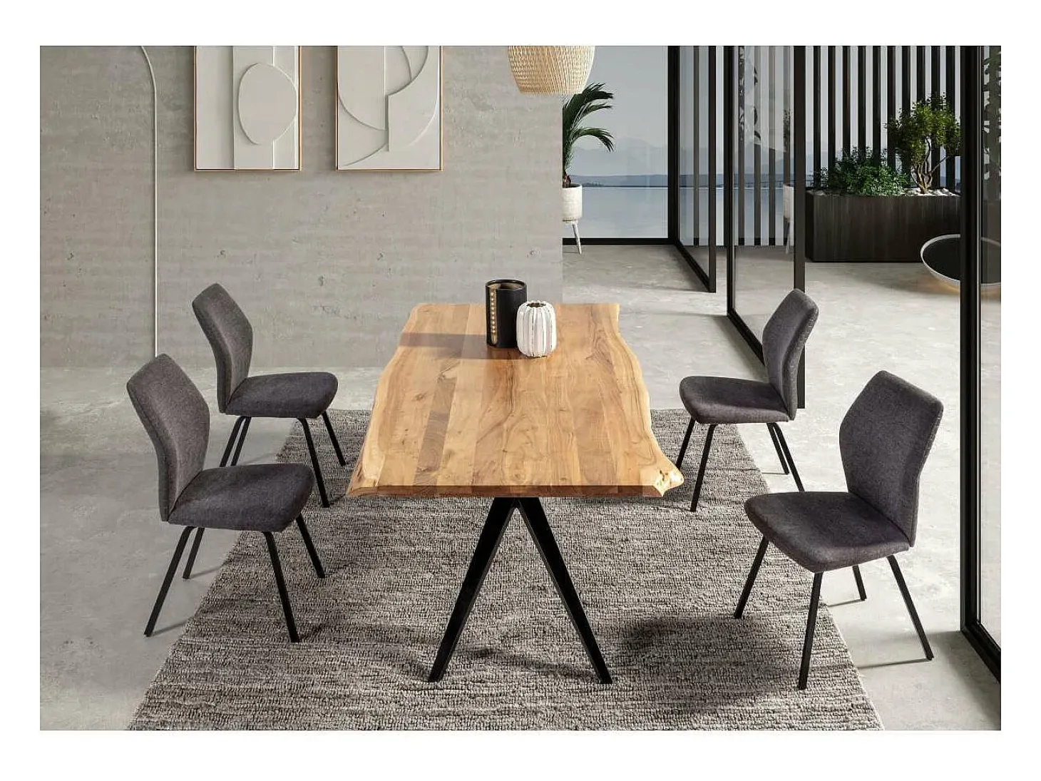 Mesa comedor rectangular Leonor en acabado acacia/negro, 76cm(alto) 200cm(ancho) 100cm(lar
