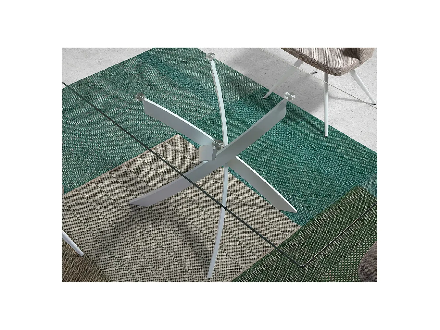 Mesa comedor rectangular cristal templado y acero blanco 1138-150x95 ANGEL CERDA