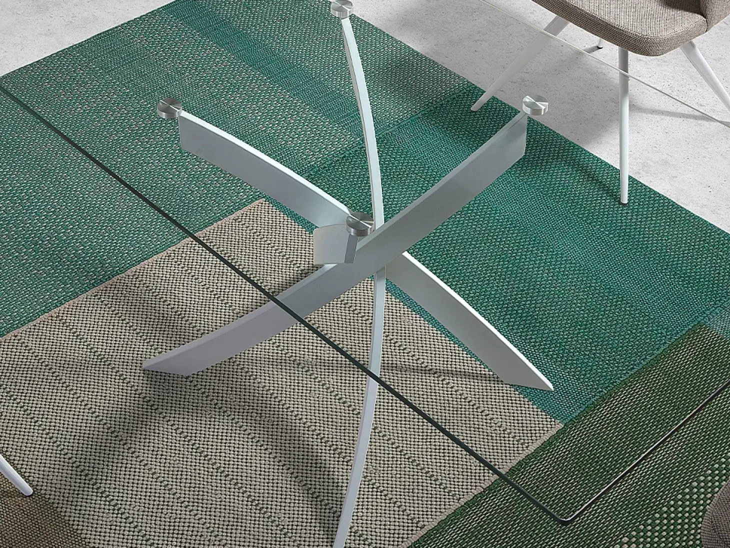 Mesa comedor rectangular cristal templado y acero blanco 1138-150x95 ANGEL CERDA