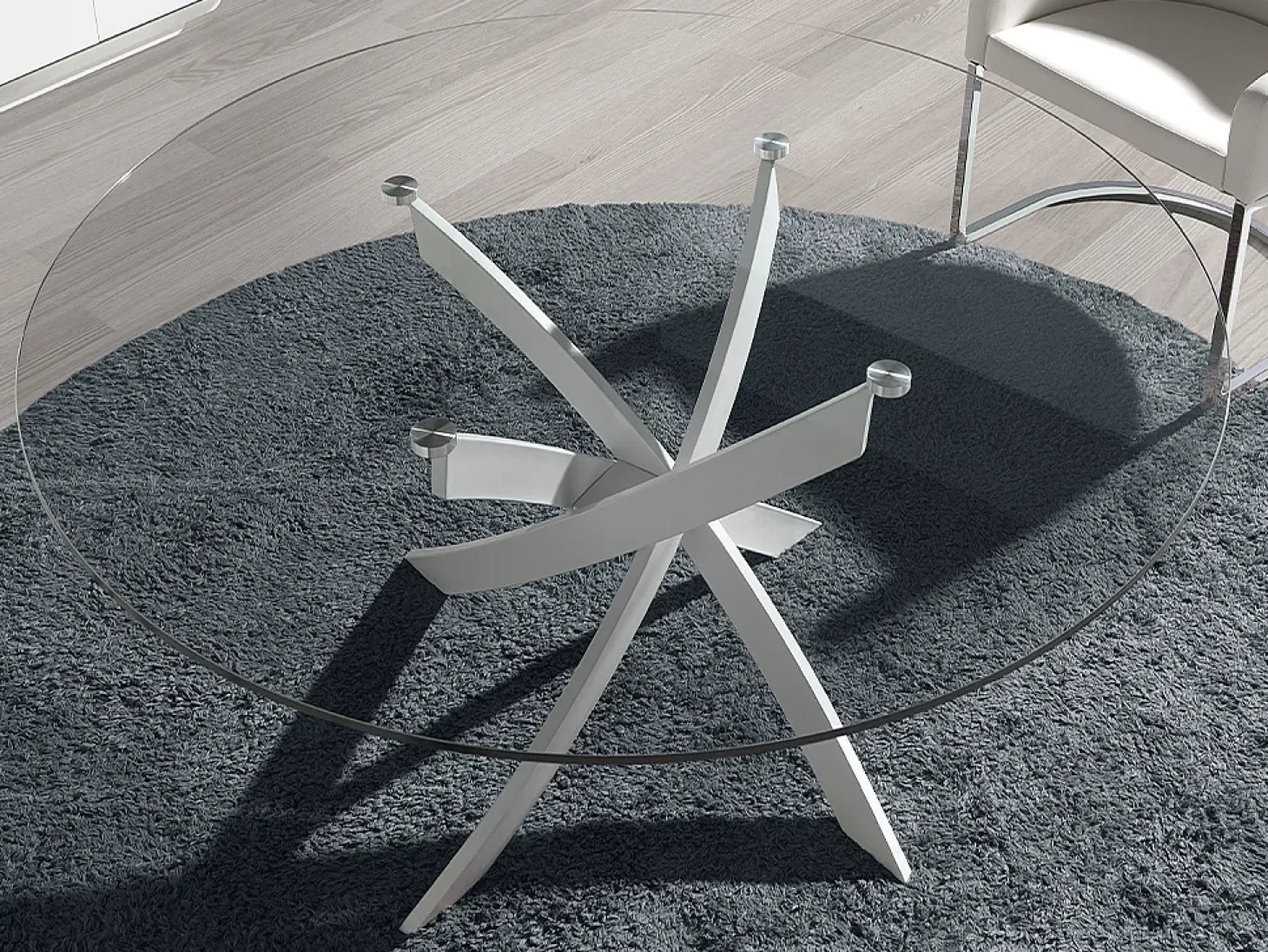 Mesa comedor redonda cristal templado y acero blanco 1138-Ø110 ANGEL CERDA
