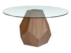 Mesa comedor redonda cristal templado y nogal 1093 ANGEL CERDA