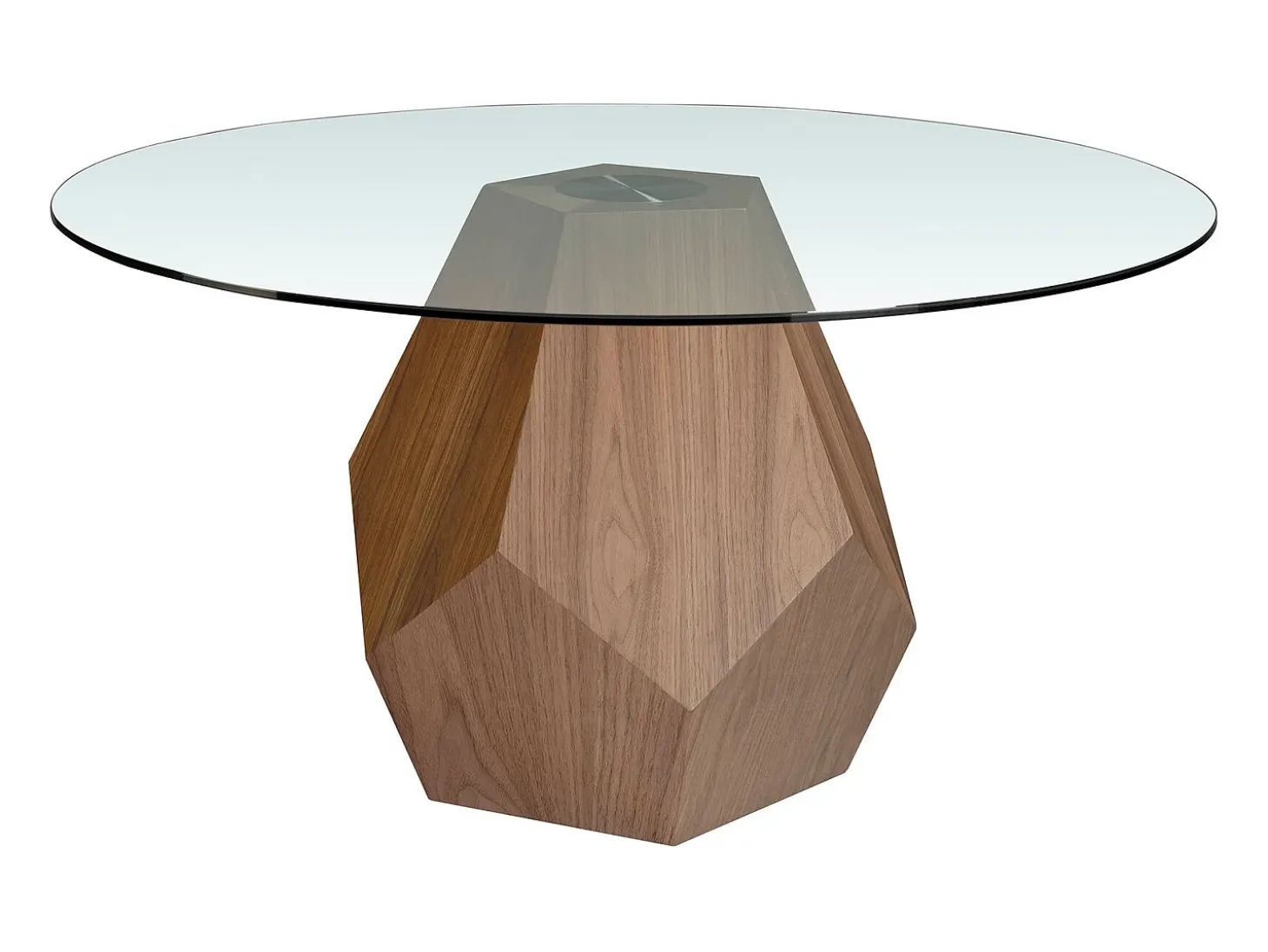 Mesa comedor redonda cristal templado y nogal 1093 ANGEL CERDA
